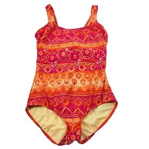 Lands' End Women's Red and Orange One Piece Swimsuit